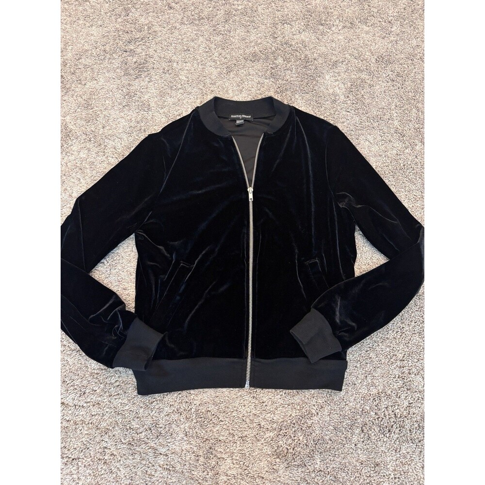 American Apparel Black Velvet Bomber XS Silver Zipper Party